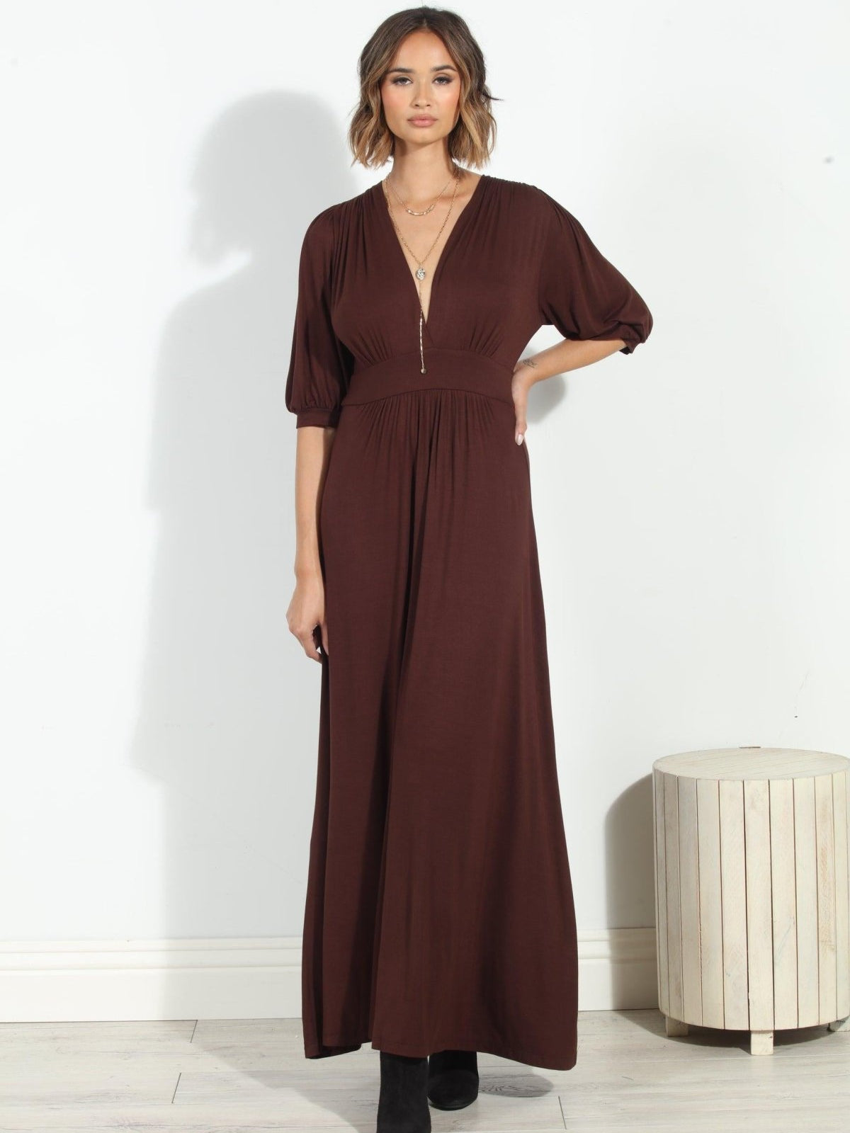 Dark Chocolate Puff Sleeve Maxi Dress-FINAL SALE
