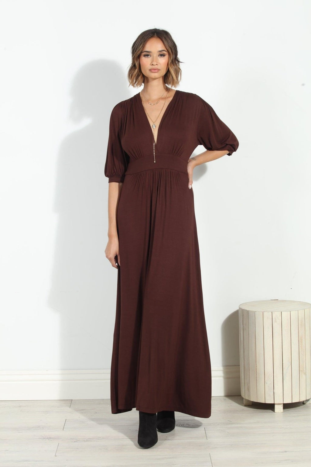 Dark Chocolate Puff Sleeve Maxi Dress-FINAL SALE