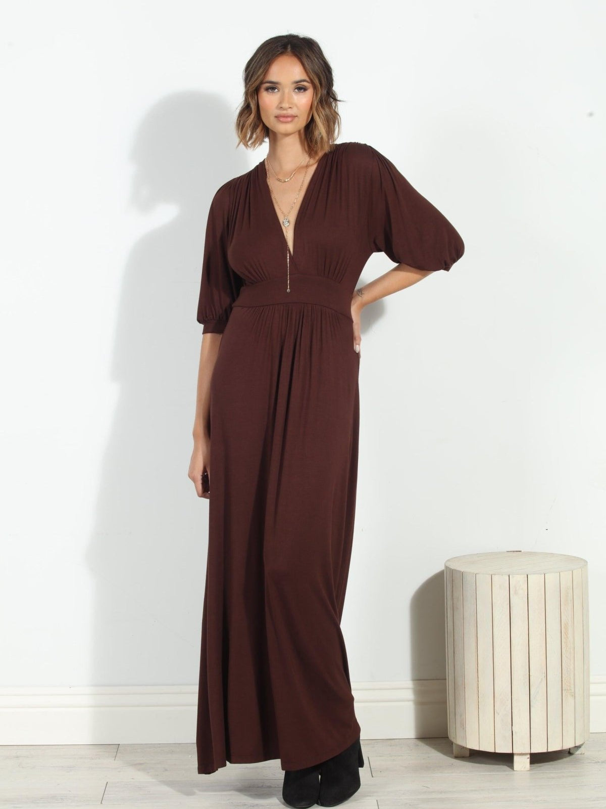 Dark Chocolate Puff Sleeve Maxi Dress-FINAL SALE