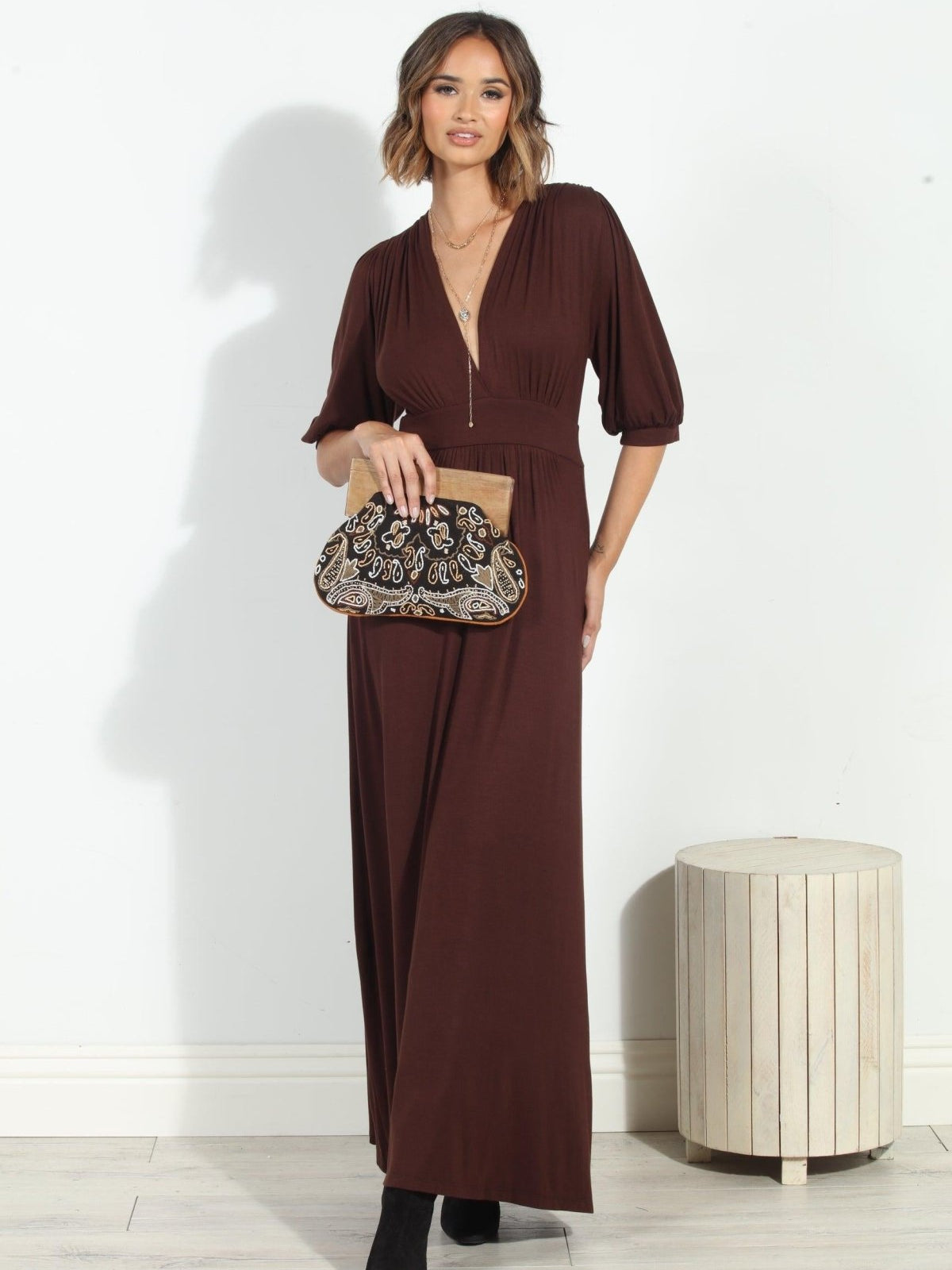 Dark Chocolate Puff Sleeve Maxi Dress-FINAL SALE