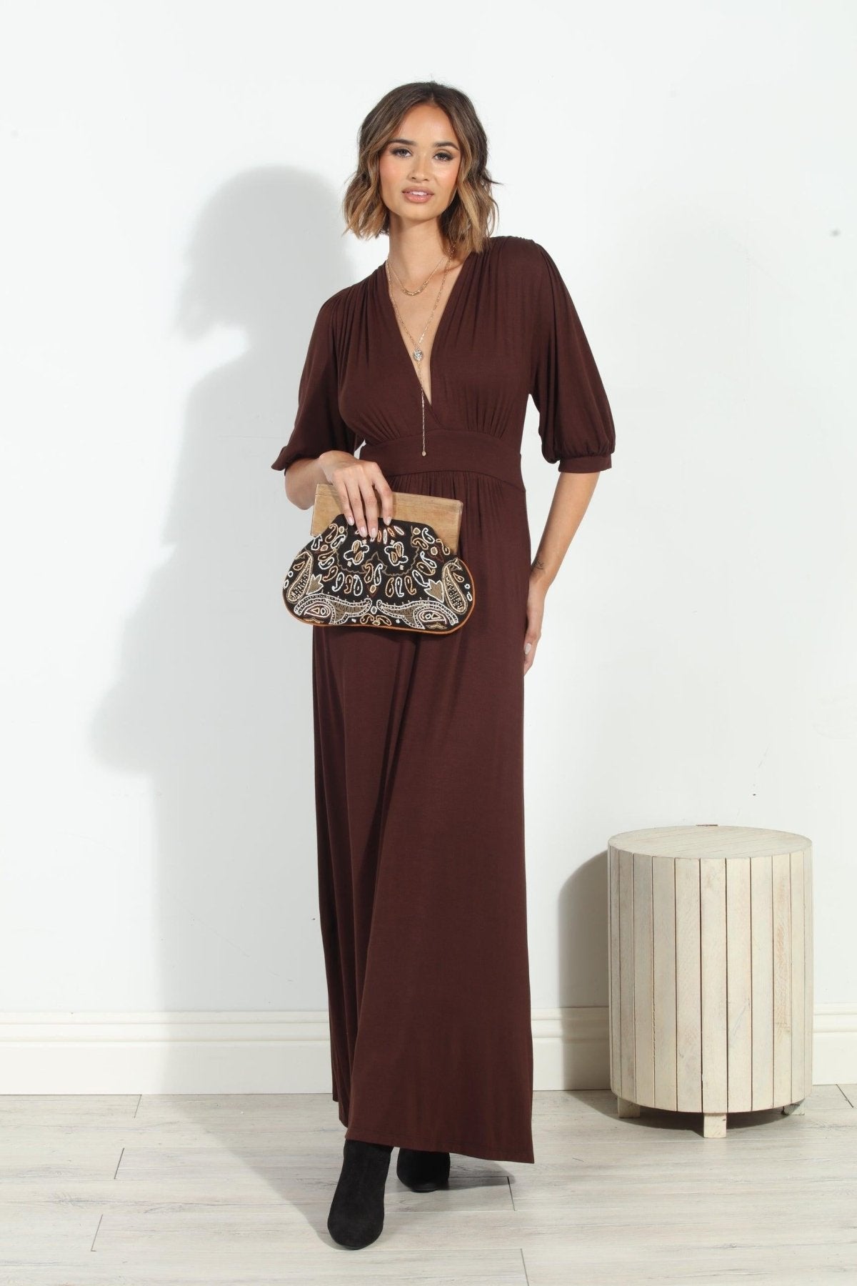 Dark Chocolate Puff Sleeve Maxi Dress-FINAL SALE