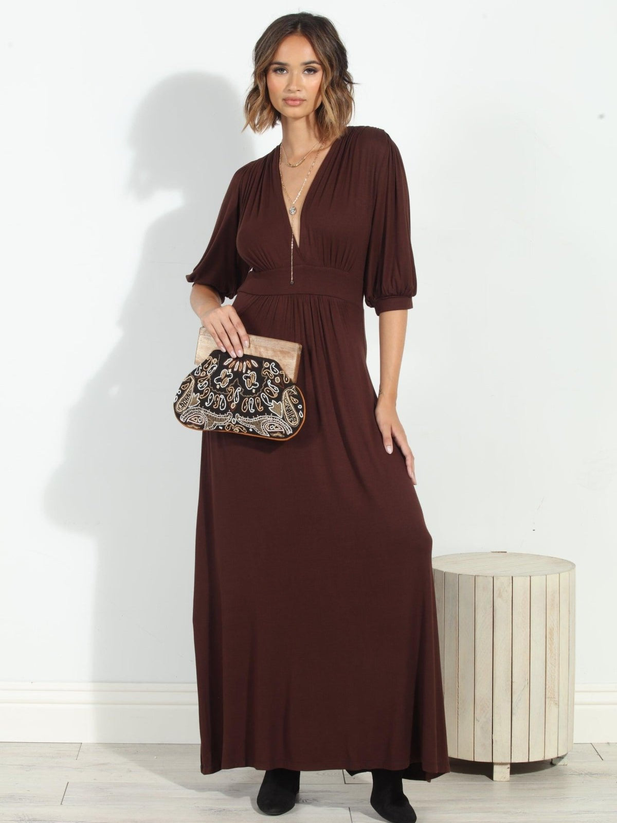 Dark Chocolate Puff Sleeve Maxi Dress-FINAL SALE