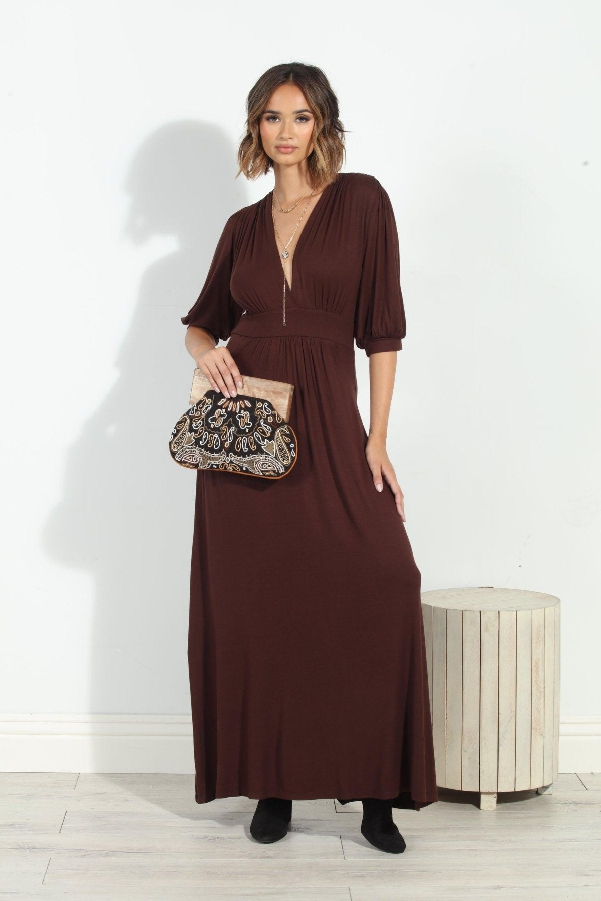 Dark Chocolate Puff Sleeve Maxi Dress-FINAL SALE