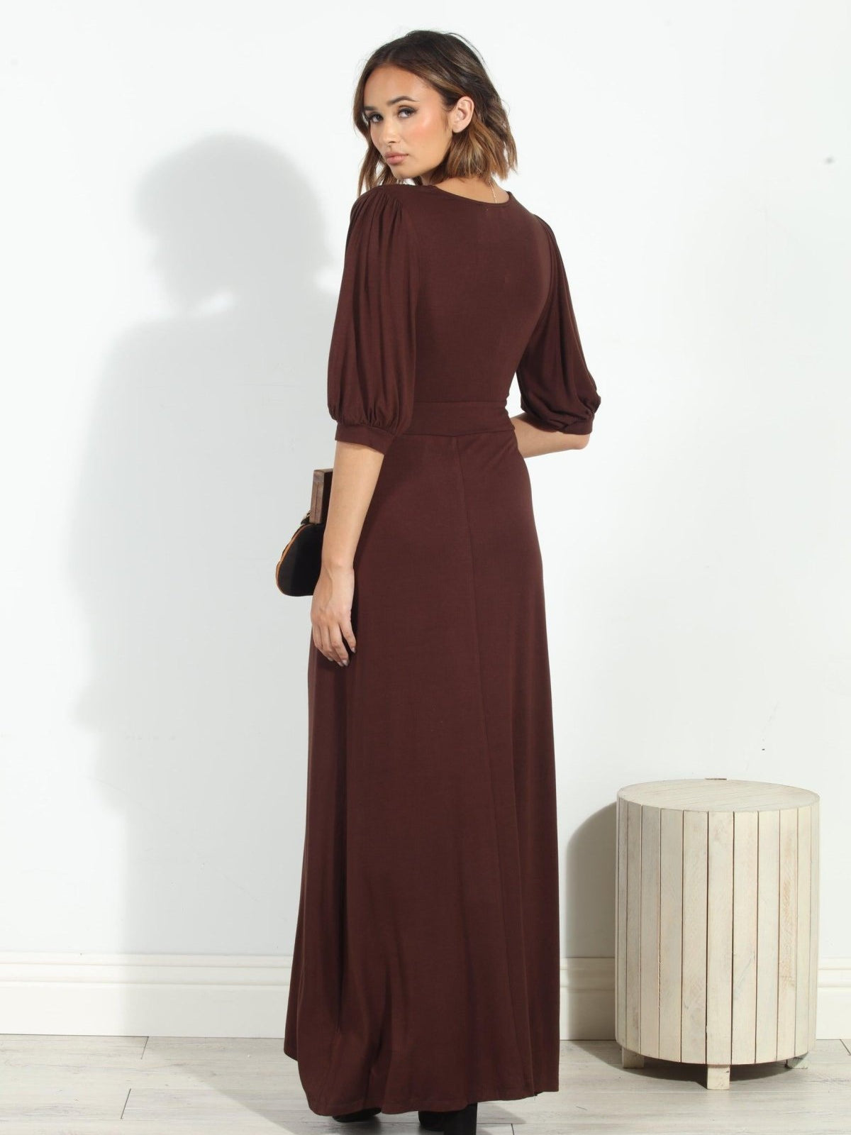 Dark Chocolate Puff Sleeve Maxi Dress-FINAL SALE