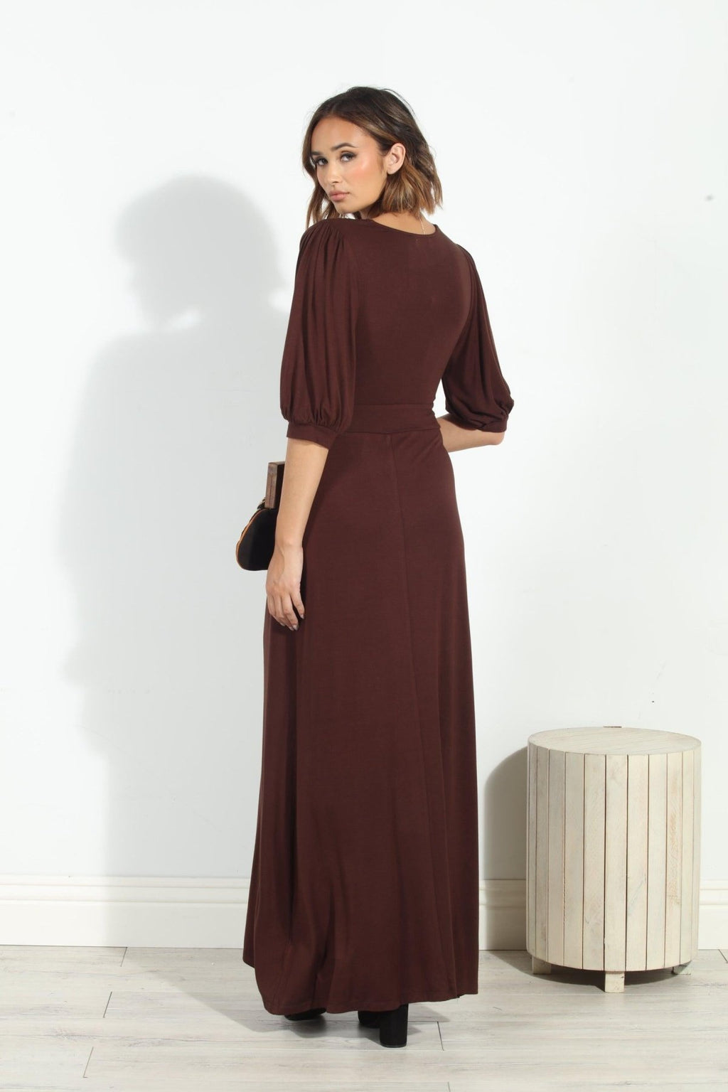 Dark Chocolate Puff Sleeve Maxi Dress-FINAL SALE