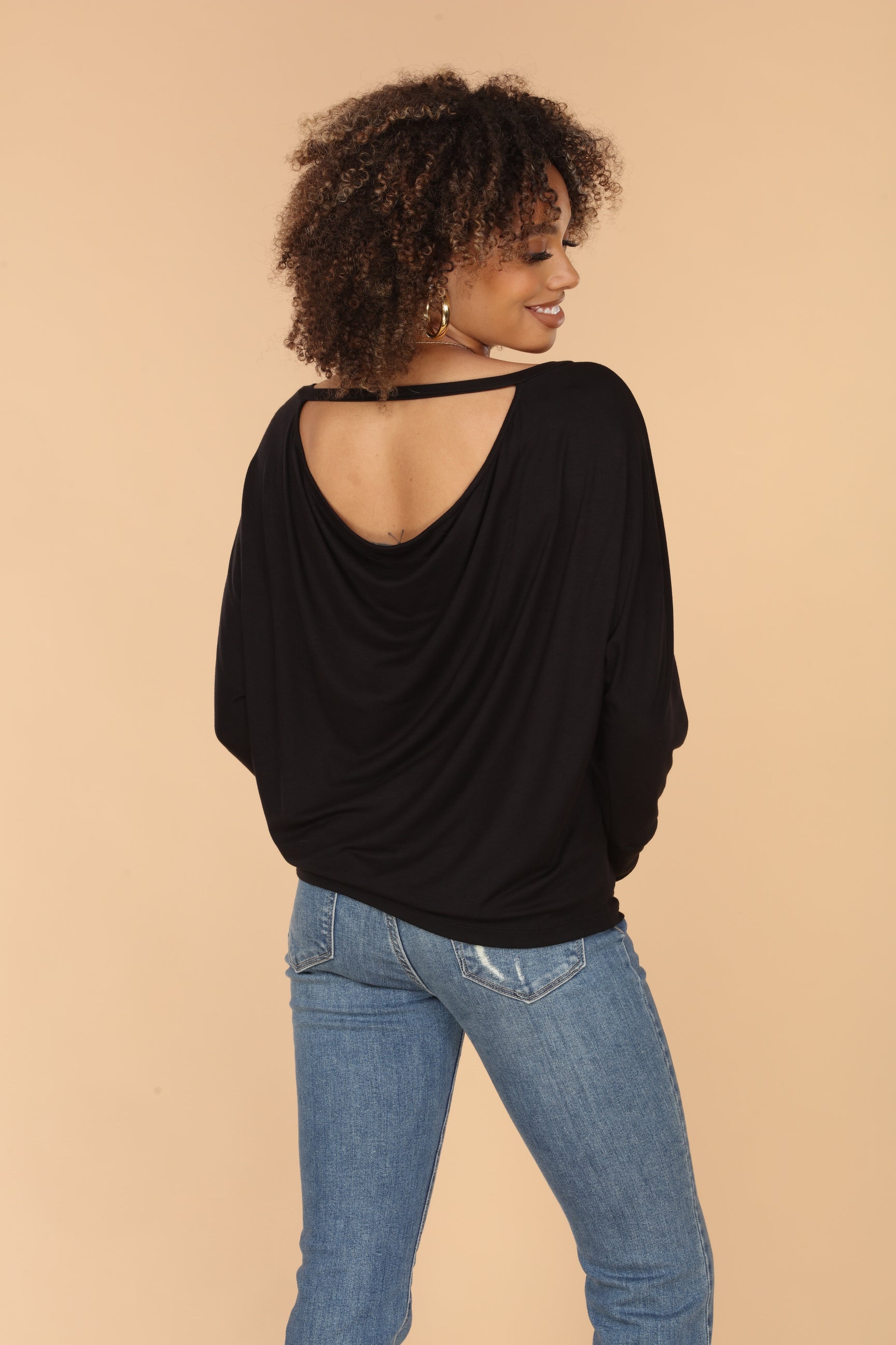 Black Jersey Open Back Dolman Top-FINAL SALE