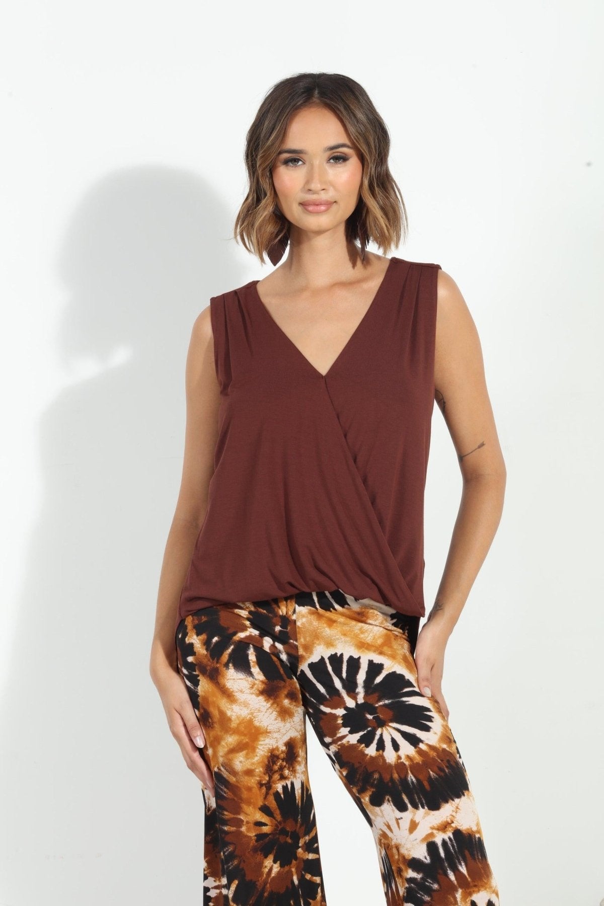 The Everyday Cupro Surplice Tank - Cocoa