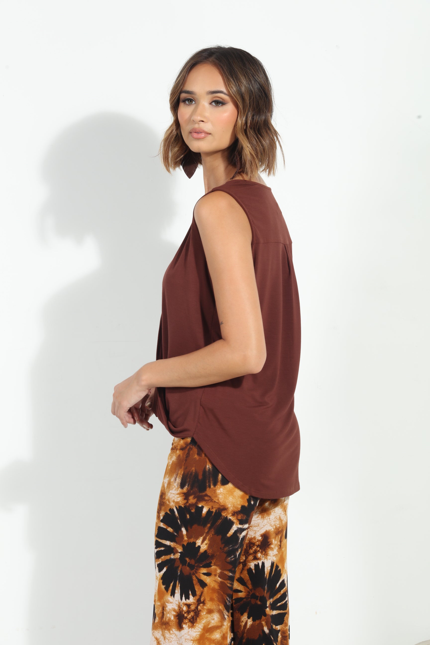 The Everyday Cupro Surplice Tank - Cocoa