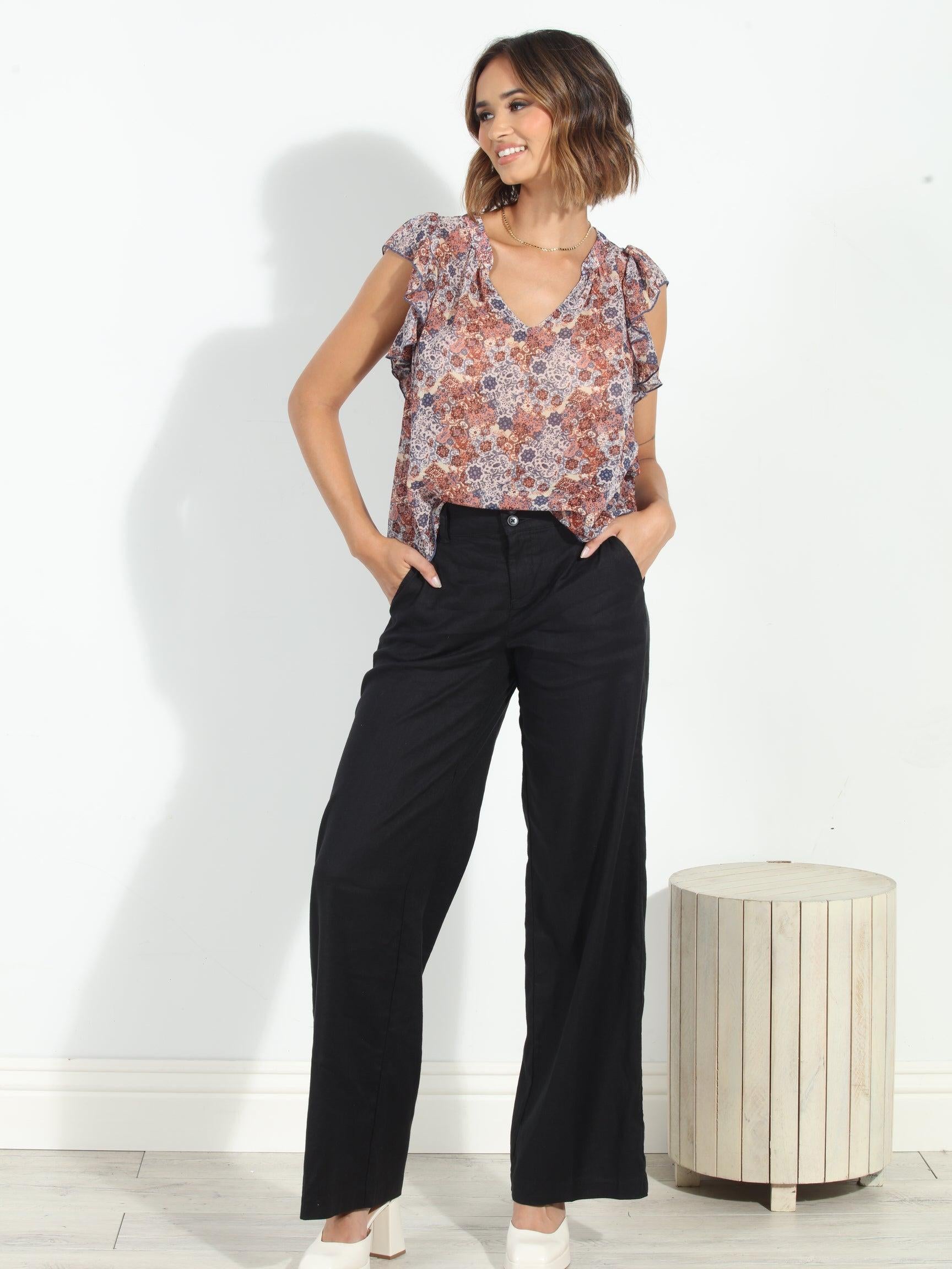 Rita Chiffon Split Neck Top-FINAL SALE