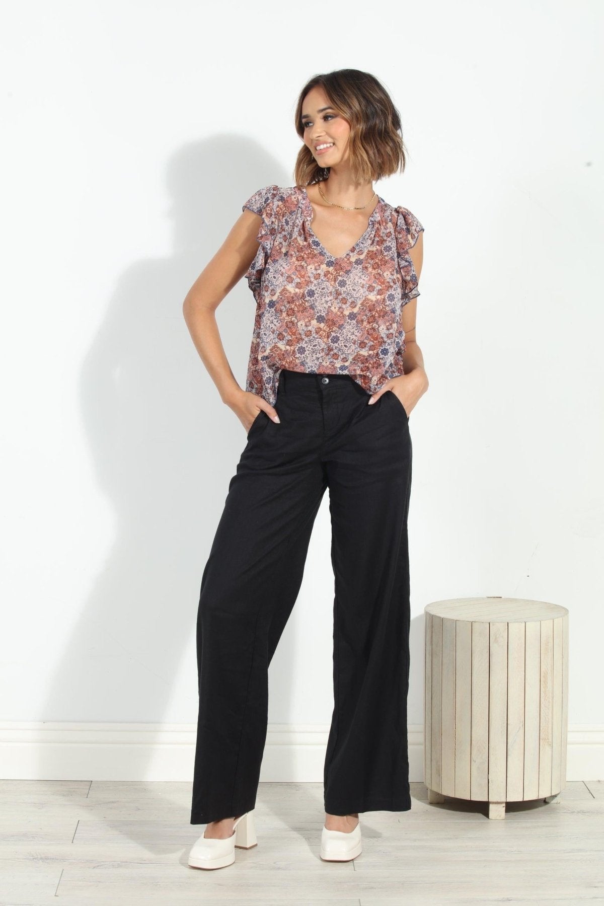 Rita Chiffon Split Neck Top-FINAL SALE