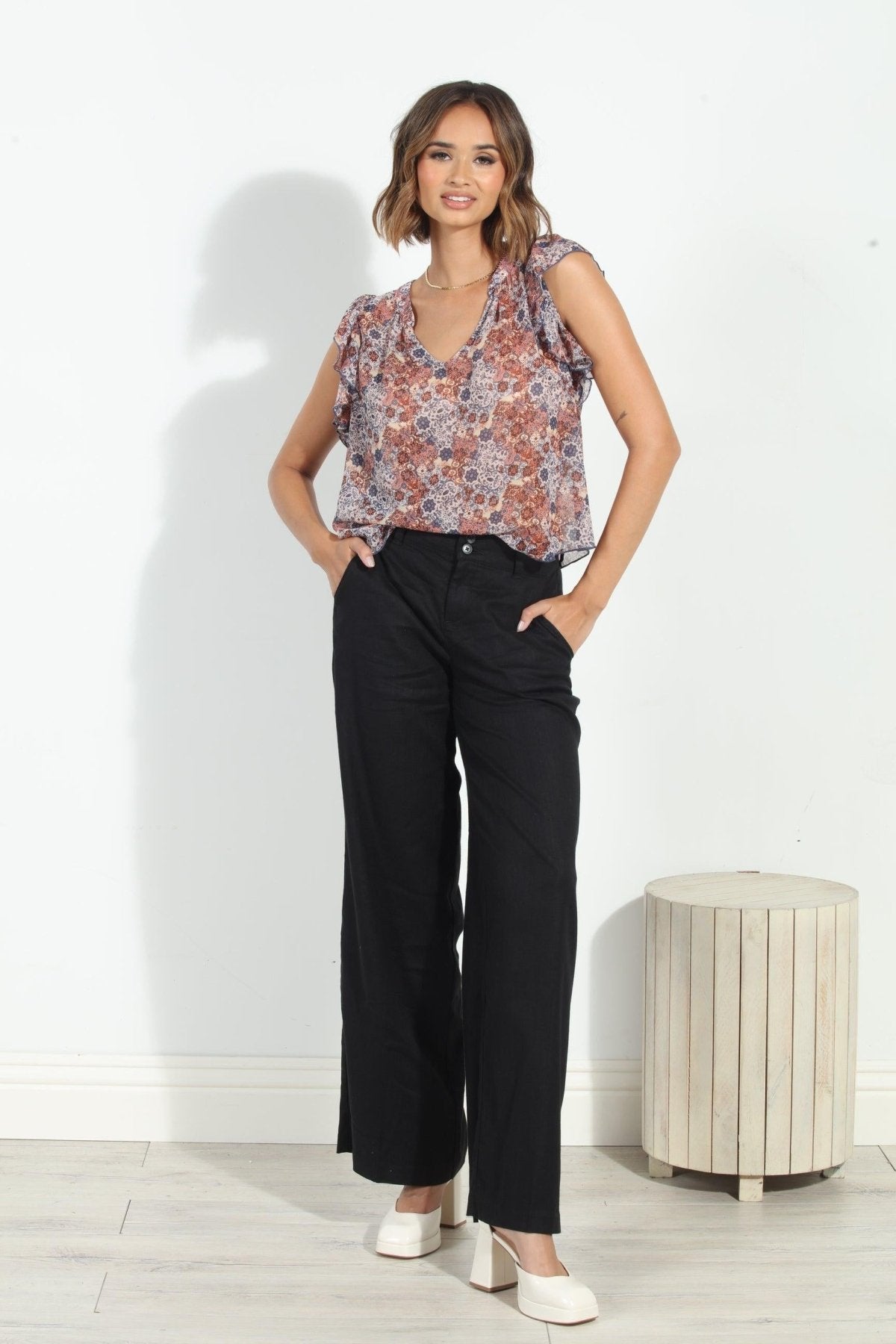 Rita Chiffon Split Neck Top-FINAL SALE