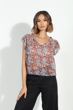 Rita Chiffon Split Neck Top-FINAL SALE