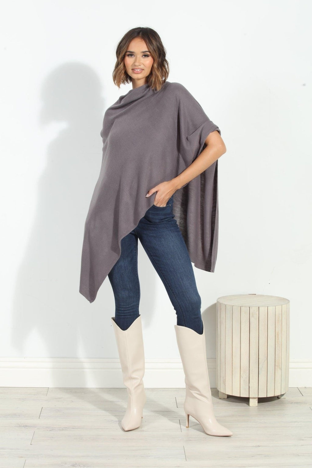 Dark Grey Throw-On Poncho- NEW COLOR