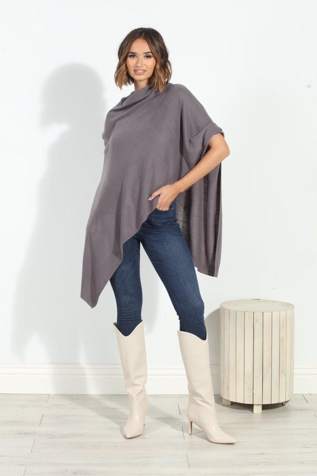 Dark Grey Throw-On Poncho- NEW COLOR