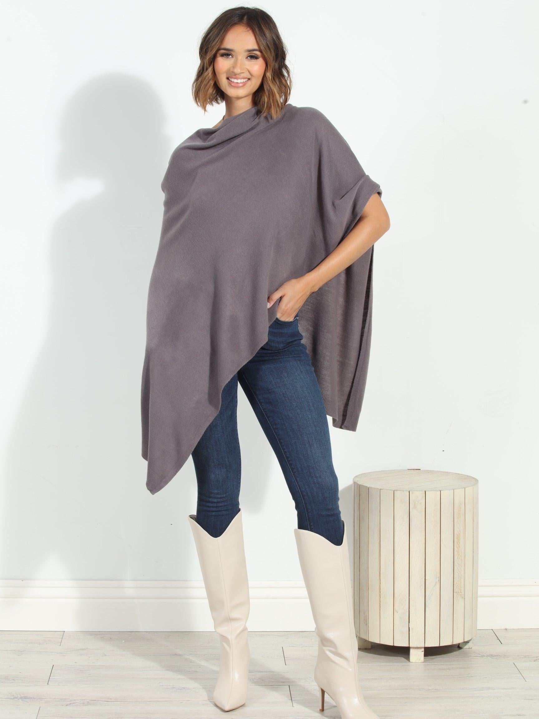 Dark Grey Throw-On Poncho- NEW COLOR