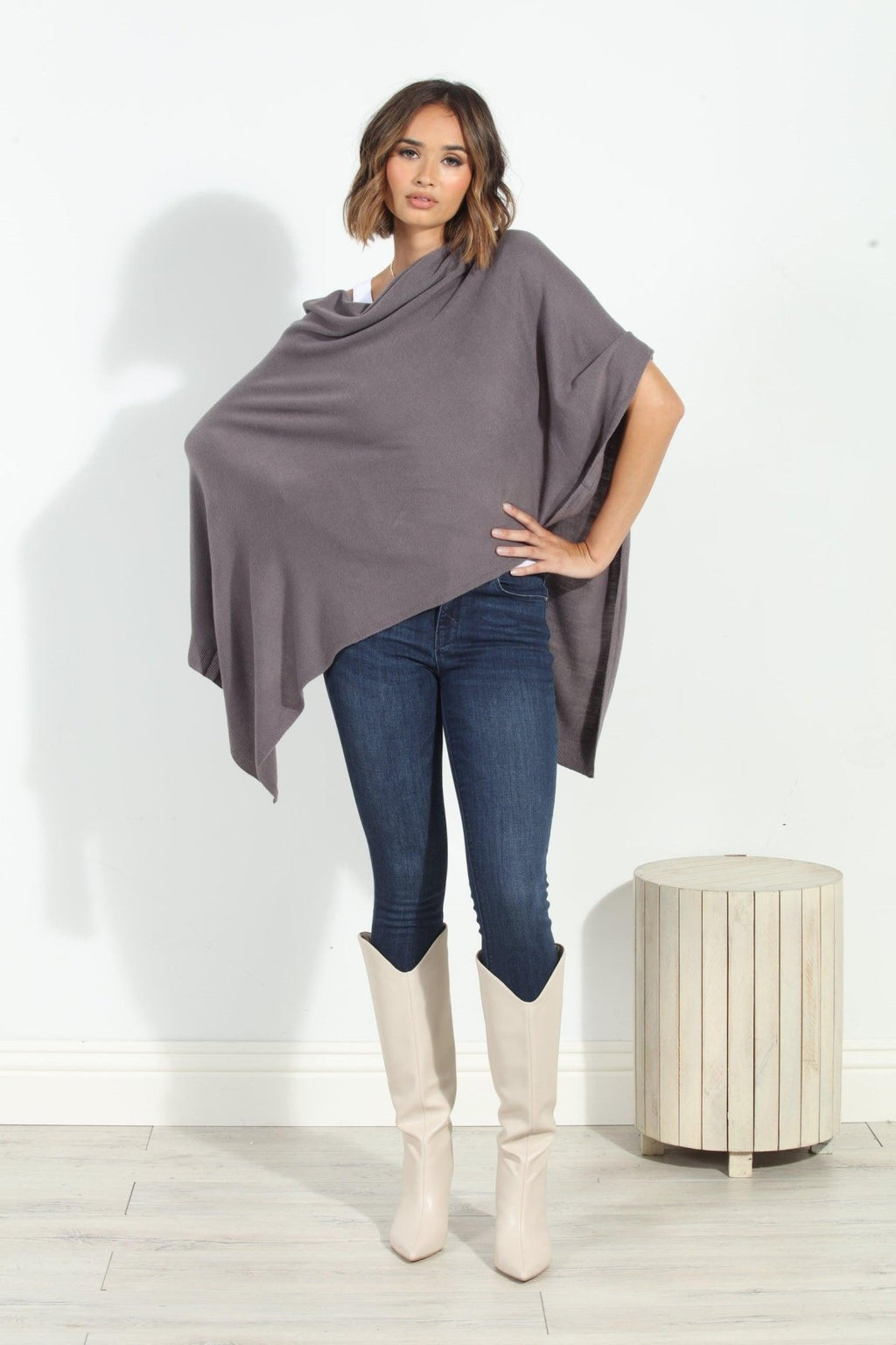 Dark Grey Throw-On Poncho- NEW COLOR
