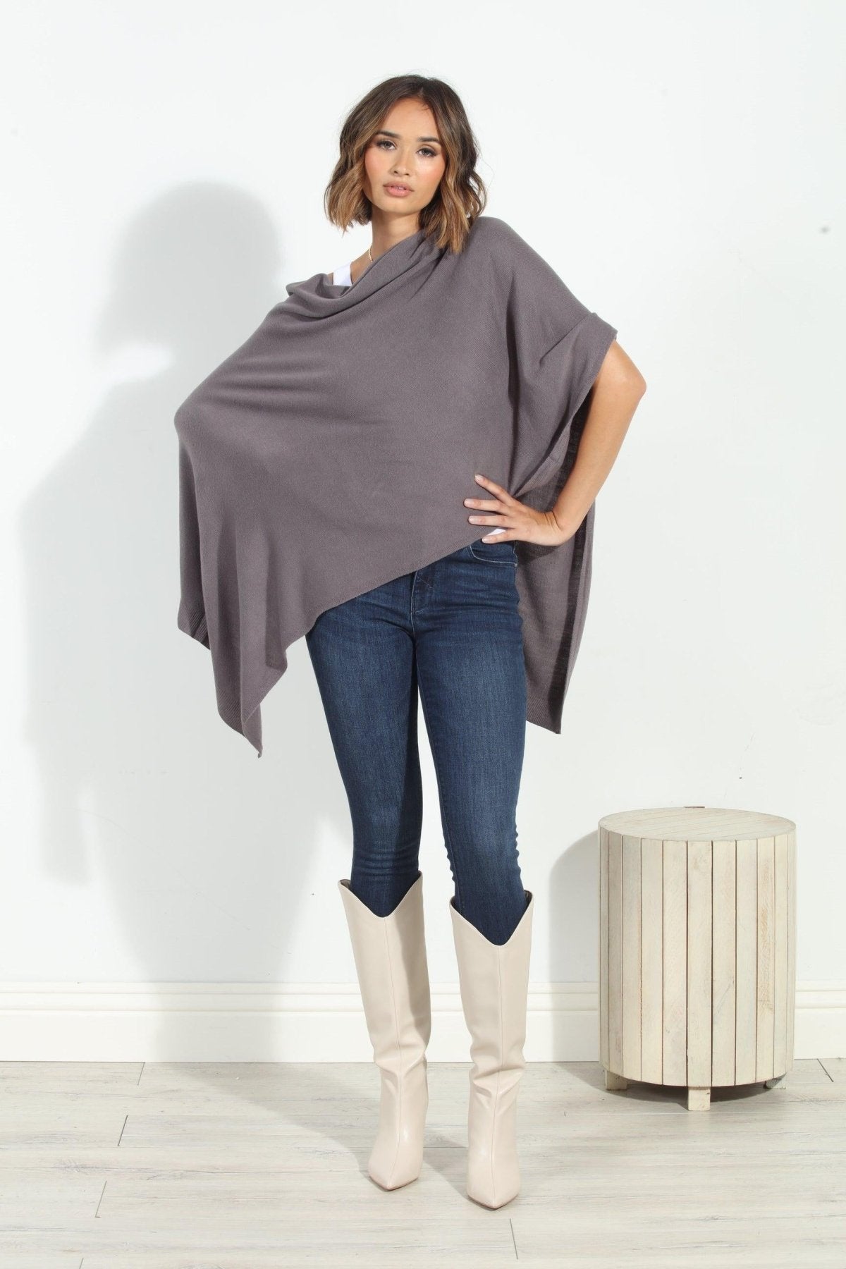 Dark Grey Throw-On Poncho- NEW COLOR