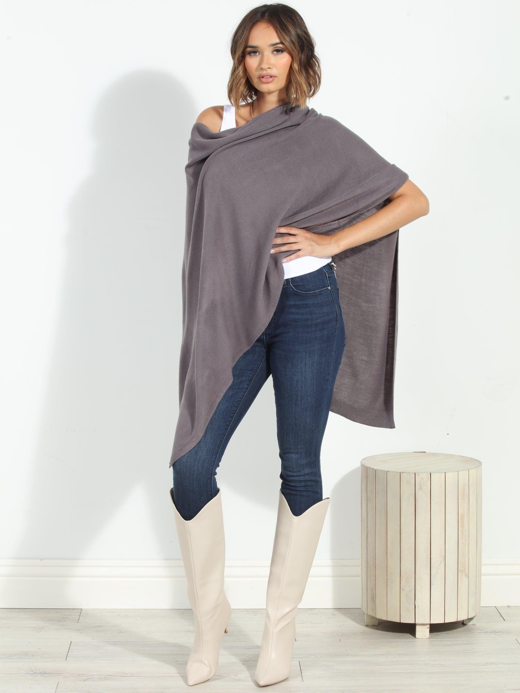 Dark Grey Throw-On Poncho- NEW COLOR