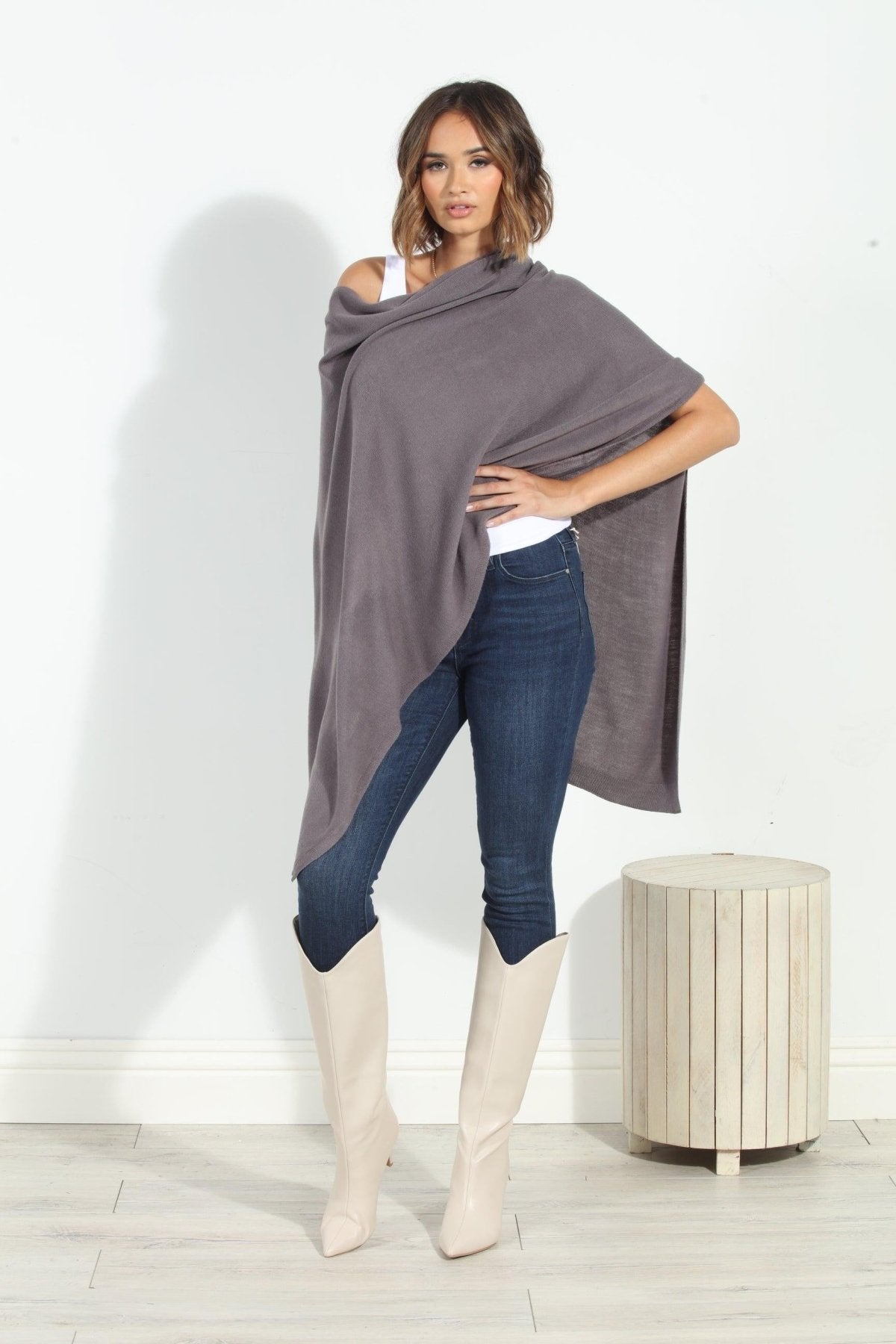 Dark Grey Throw-On Poncho- NEW COLOR