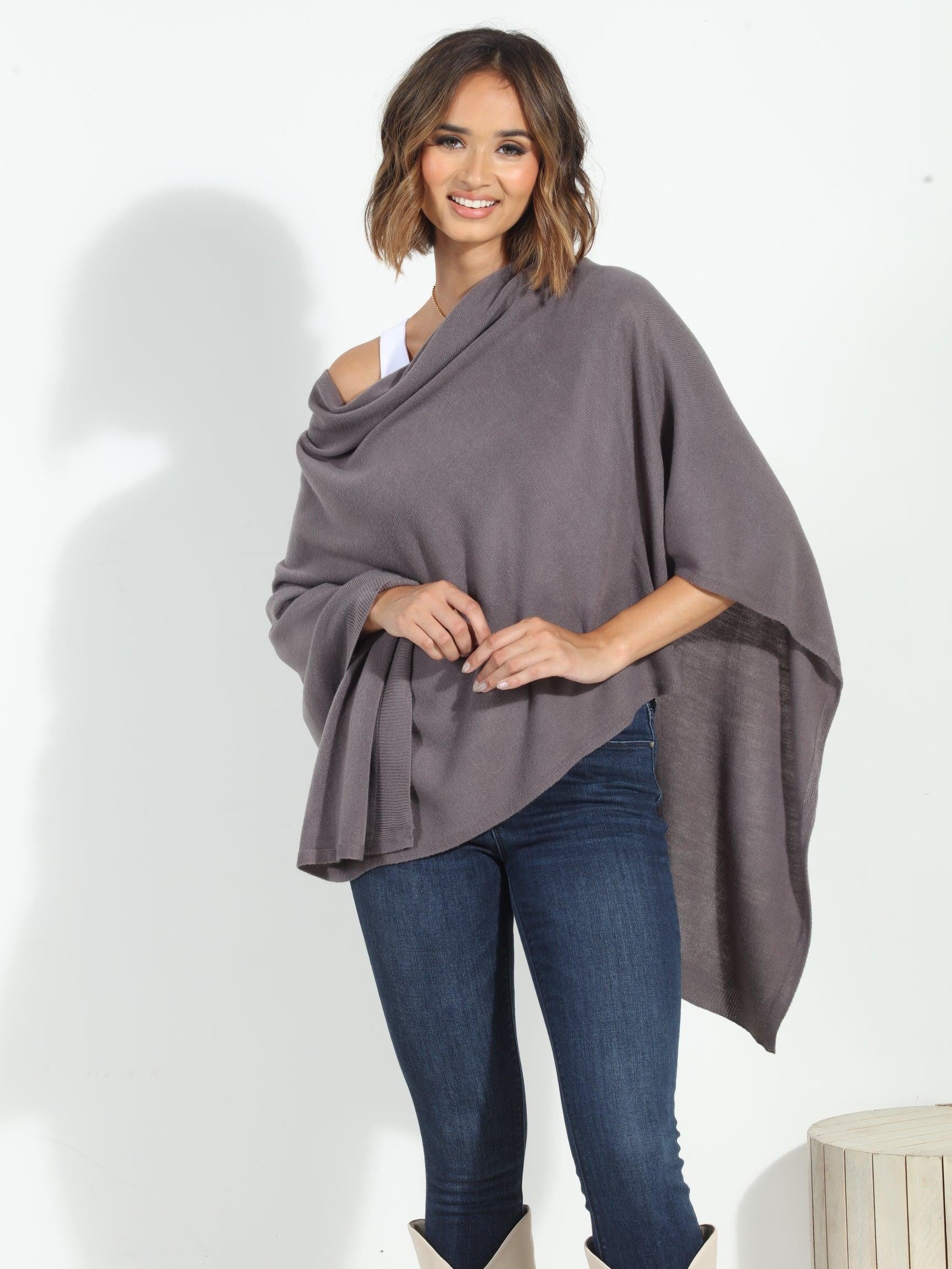 Dark Grey Throw-On Poncho- NEW COLOR