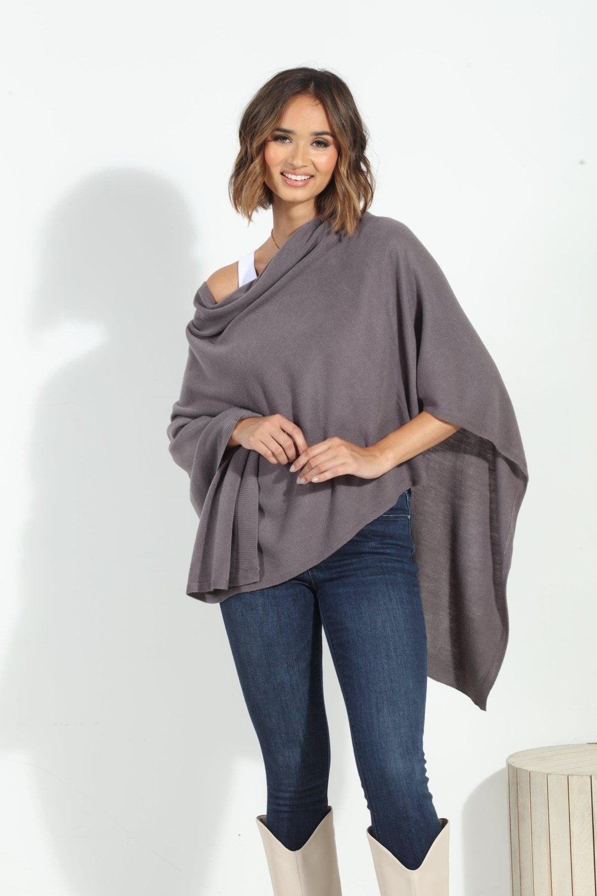 Dark Grey Throw-On Poncho- NEW COLOR
