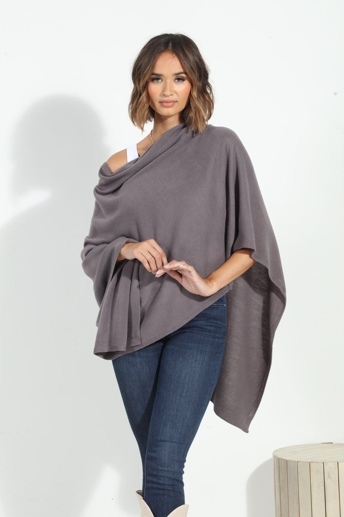 Dark Grey Throw-On Poncho- NEW COLOR