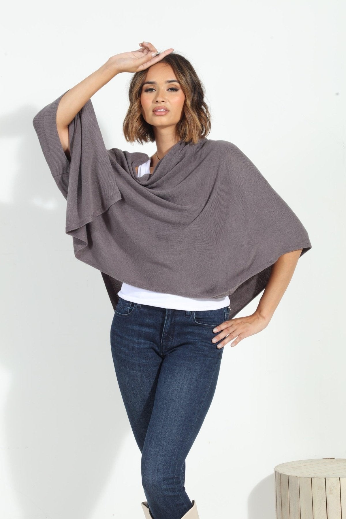 Dark Grey Throw-On Poncho- NEW COLOR