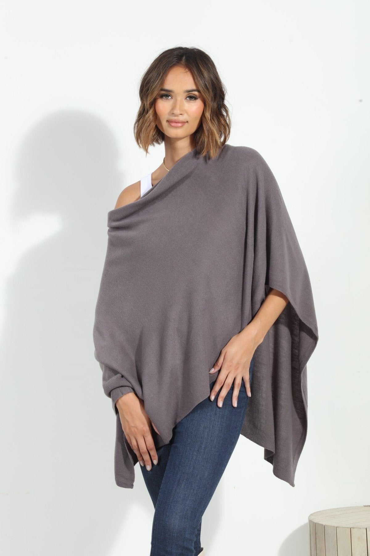 Dark Grey Throw-On Poncho- NEW COLOR