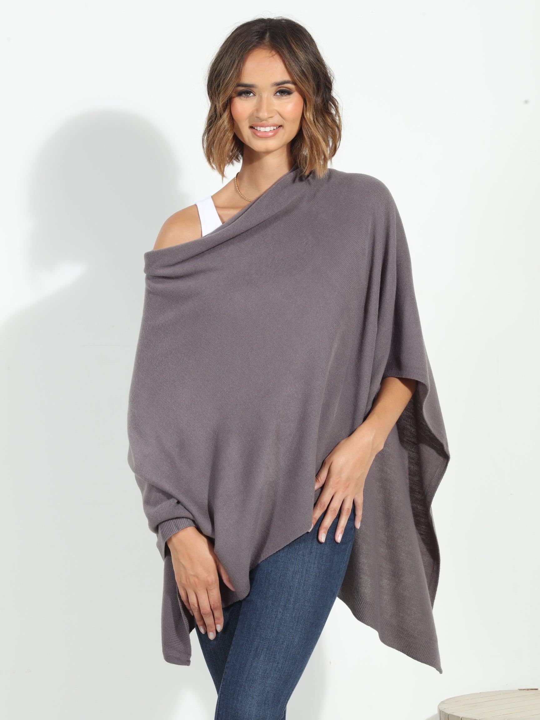 Dark Grey Throw-On Poncho- NEW COLOR