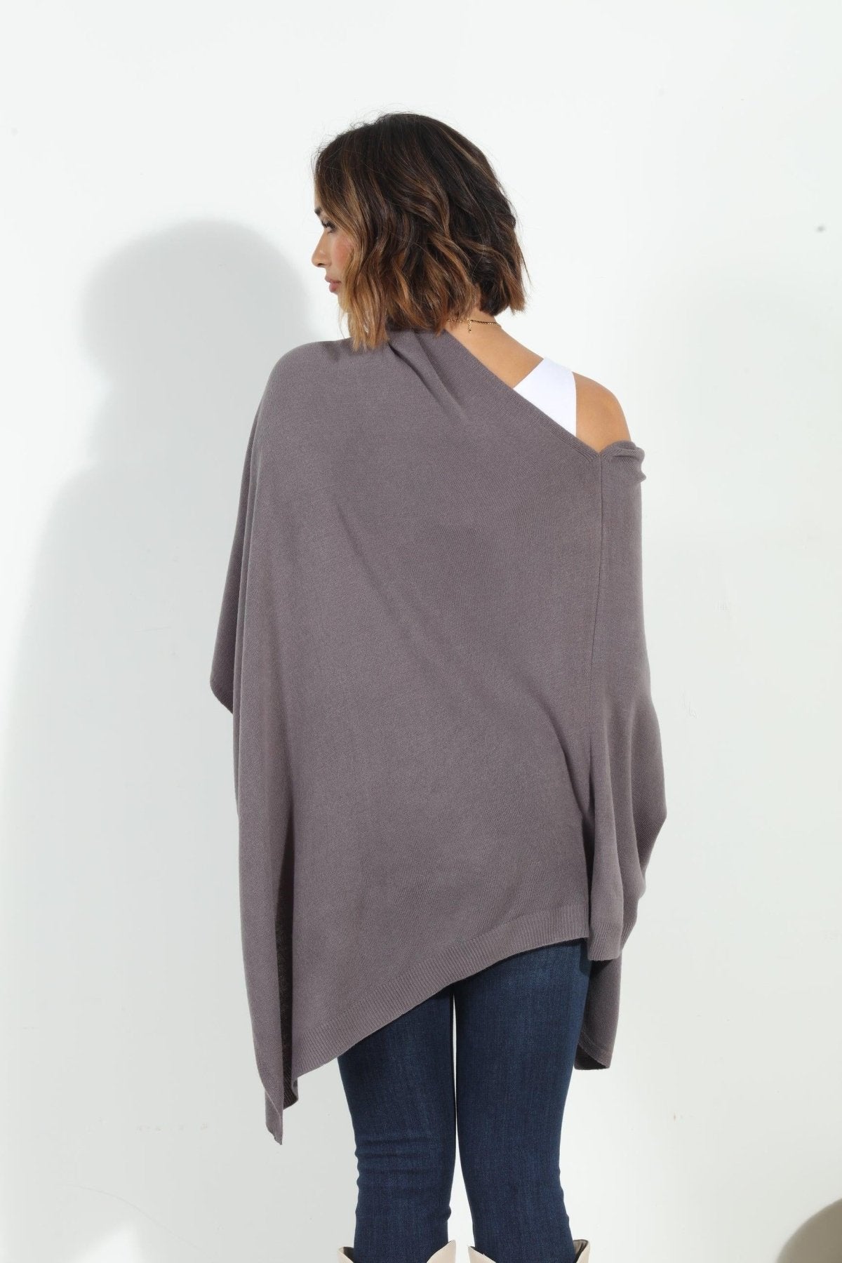 Dark Grey Throw-On Poncho- NEW COLOR