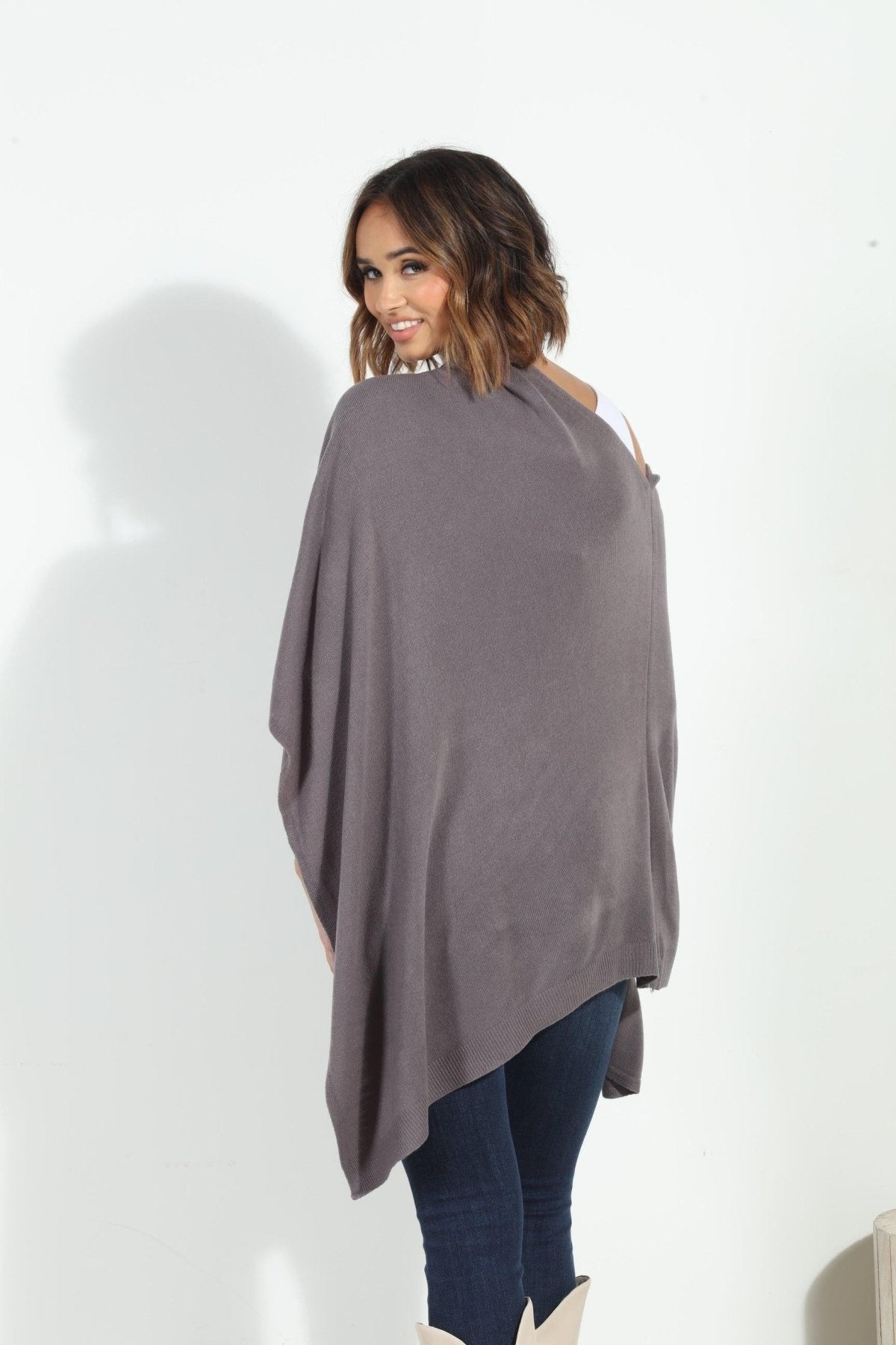 Dark Grey Throw-On Poncho- NEW COLOR