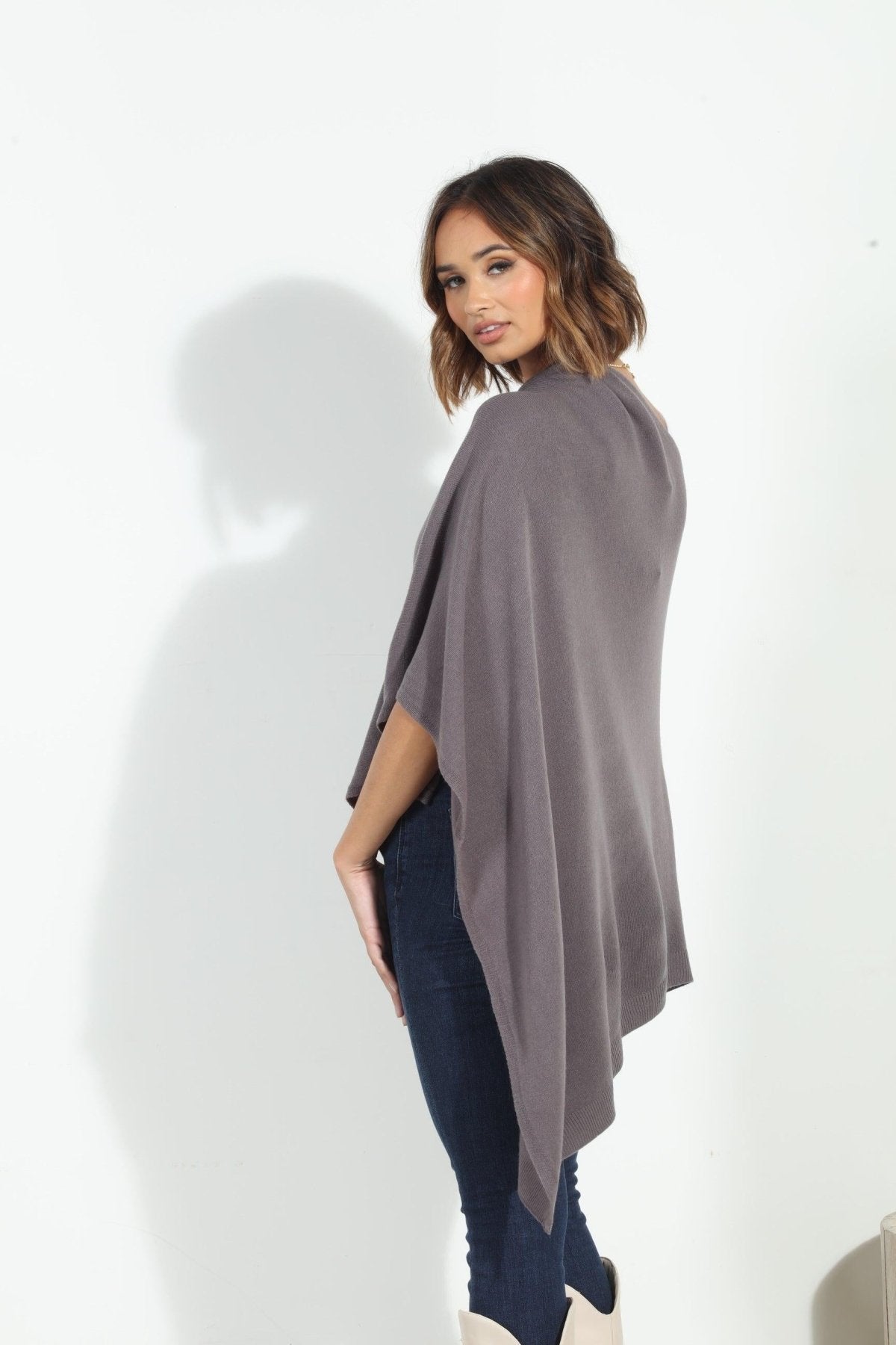Dark Grey Throw-On Poncho- NEW COLOR