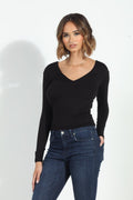 Jersey V-Neck Lined Top-Black-BEST SELLER