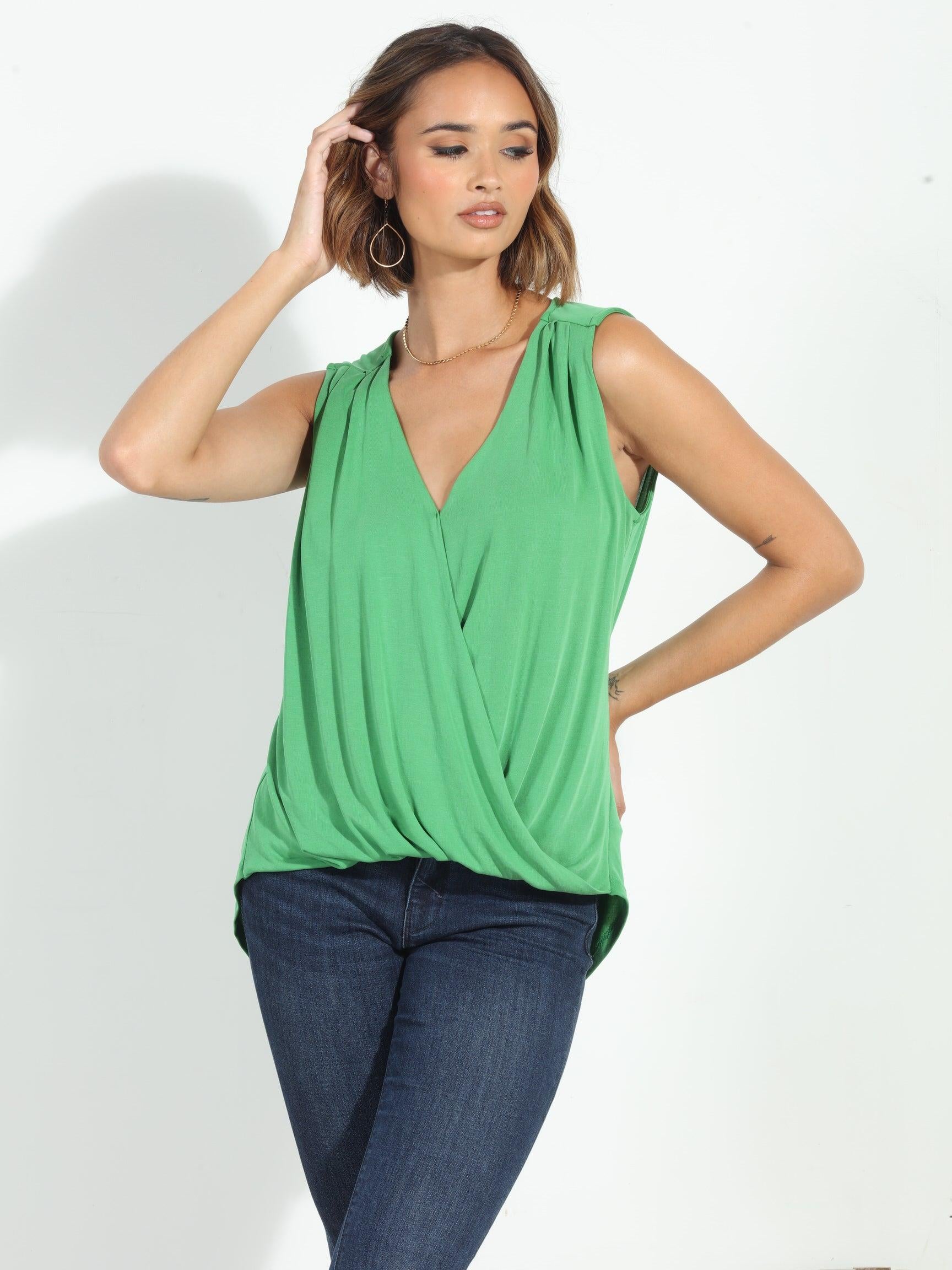 The Everyday Cupro Surplice Tank - Lime-FINAL SALE