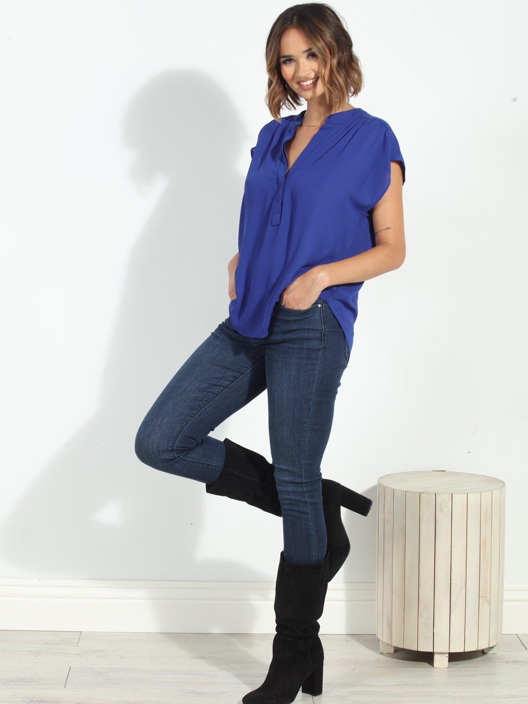 Cobalt Woven Dolman Tee-BEST SELLER
