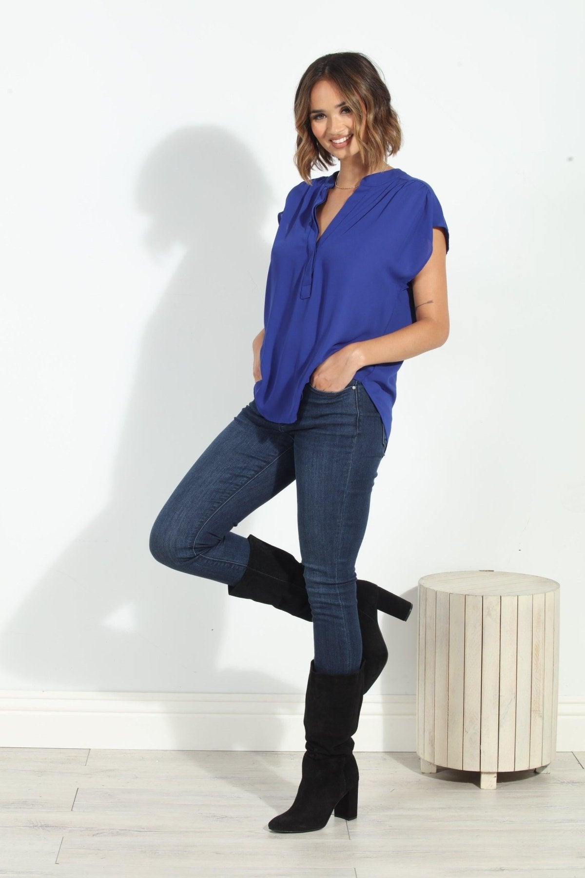 Cobalt Woven Dolman Tee-FINAL SALE