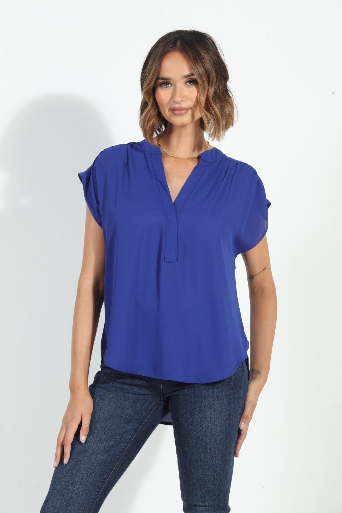 Cobalt Woven Dolman Tee-BEST SELLER