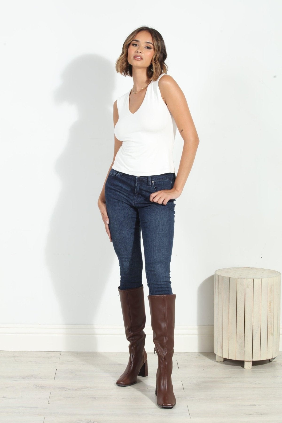 Jersey Lined Mom Cropped Tee- Ivory-BEST SELLER