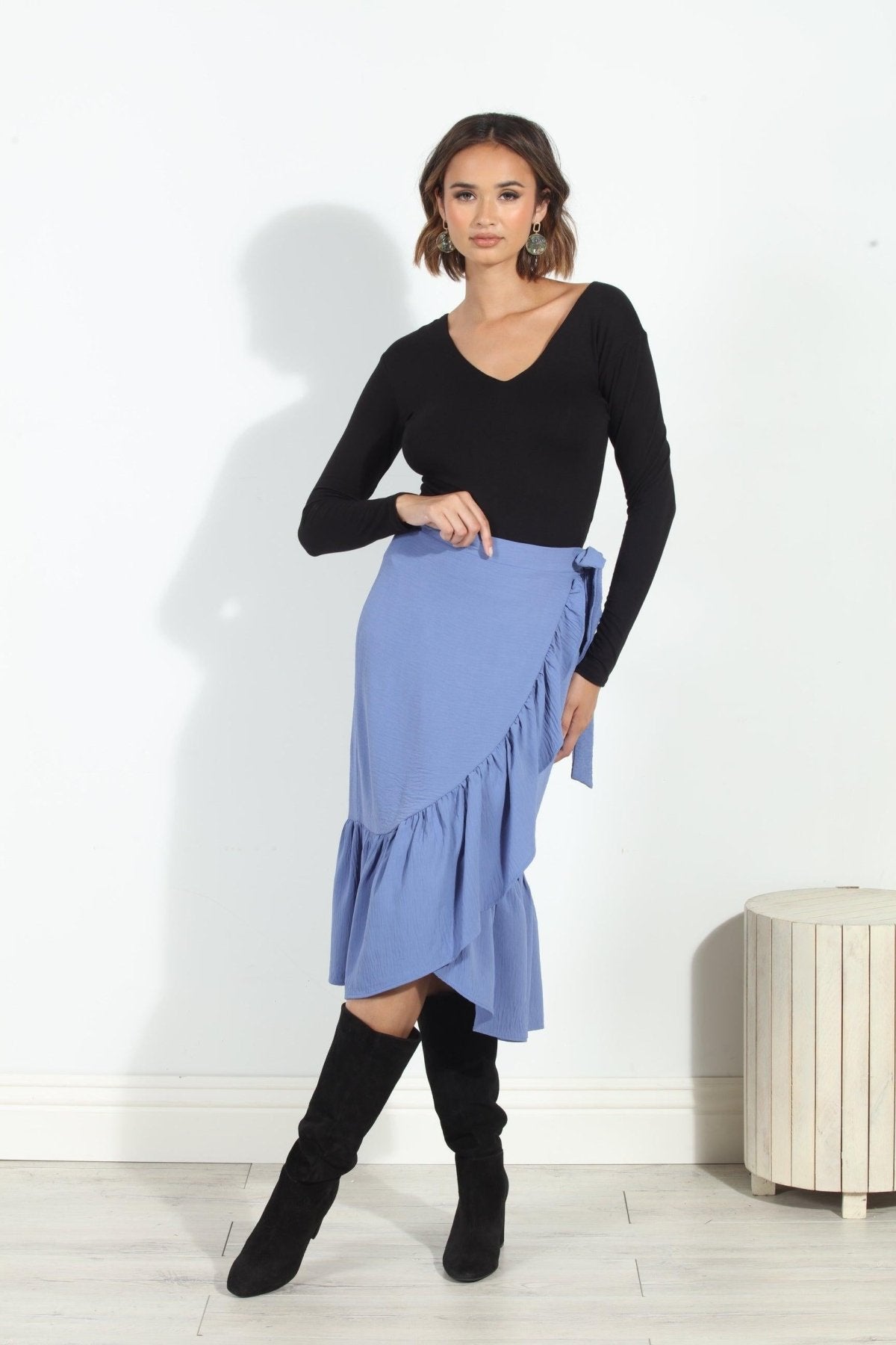 Denim Airflow Wrap Ruffle Skirt