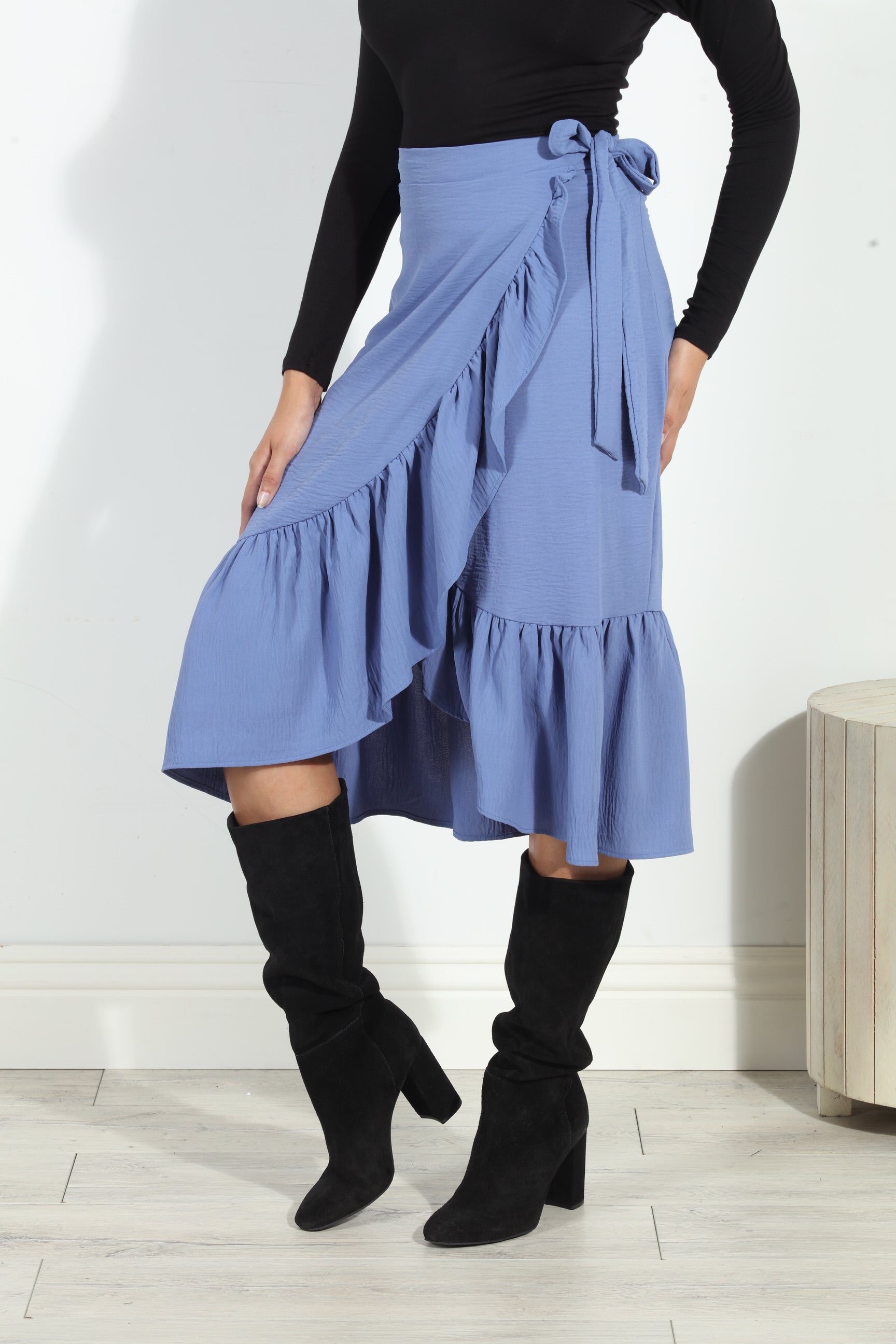 Denim wrap 2025 ruffle skirt