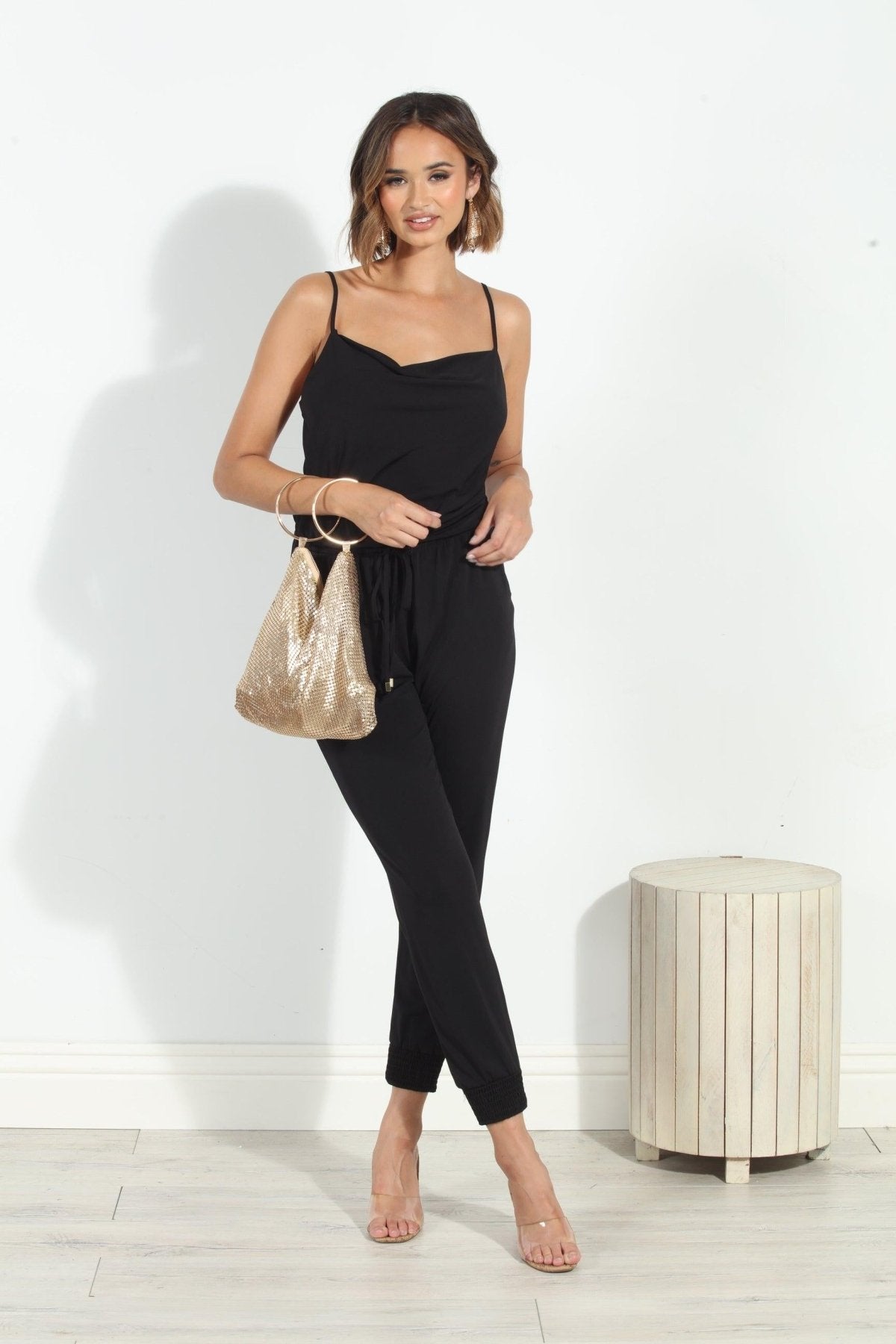 Black Cowl Neck Stretch Jumpsuit-BEST SELLER