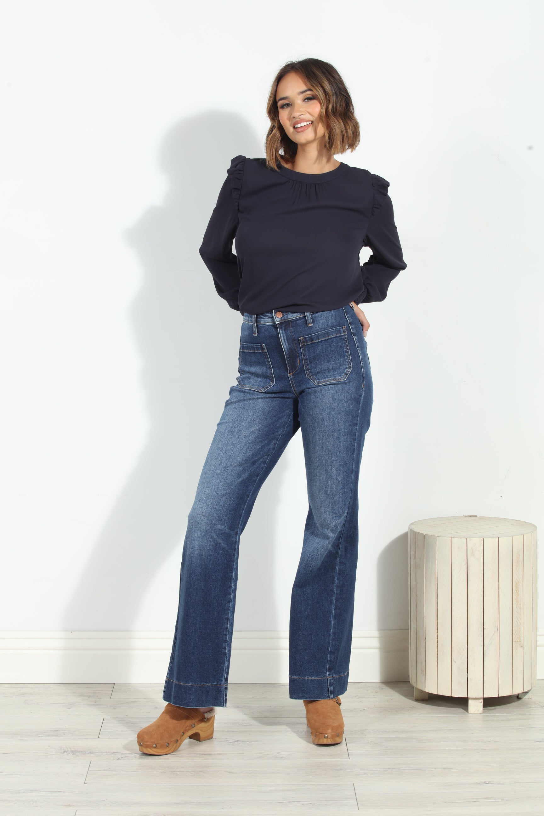 Jet Navy Hi-Neck Blouse