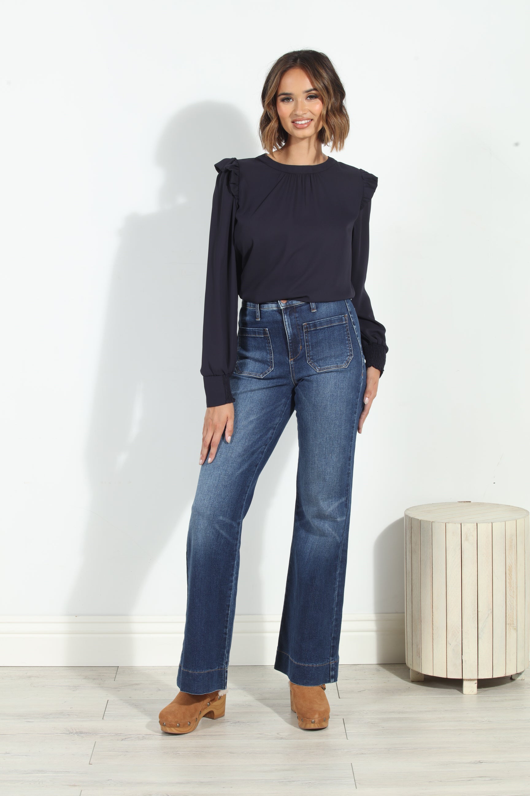 Jet Navy Hi-Neck Blouse