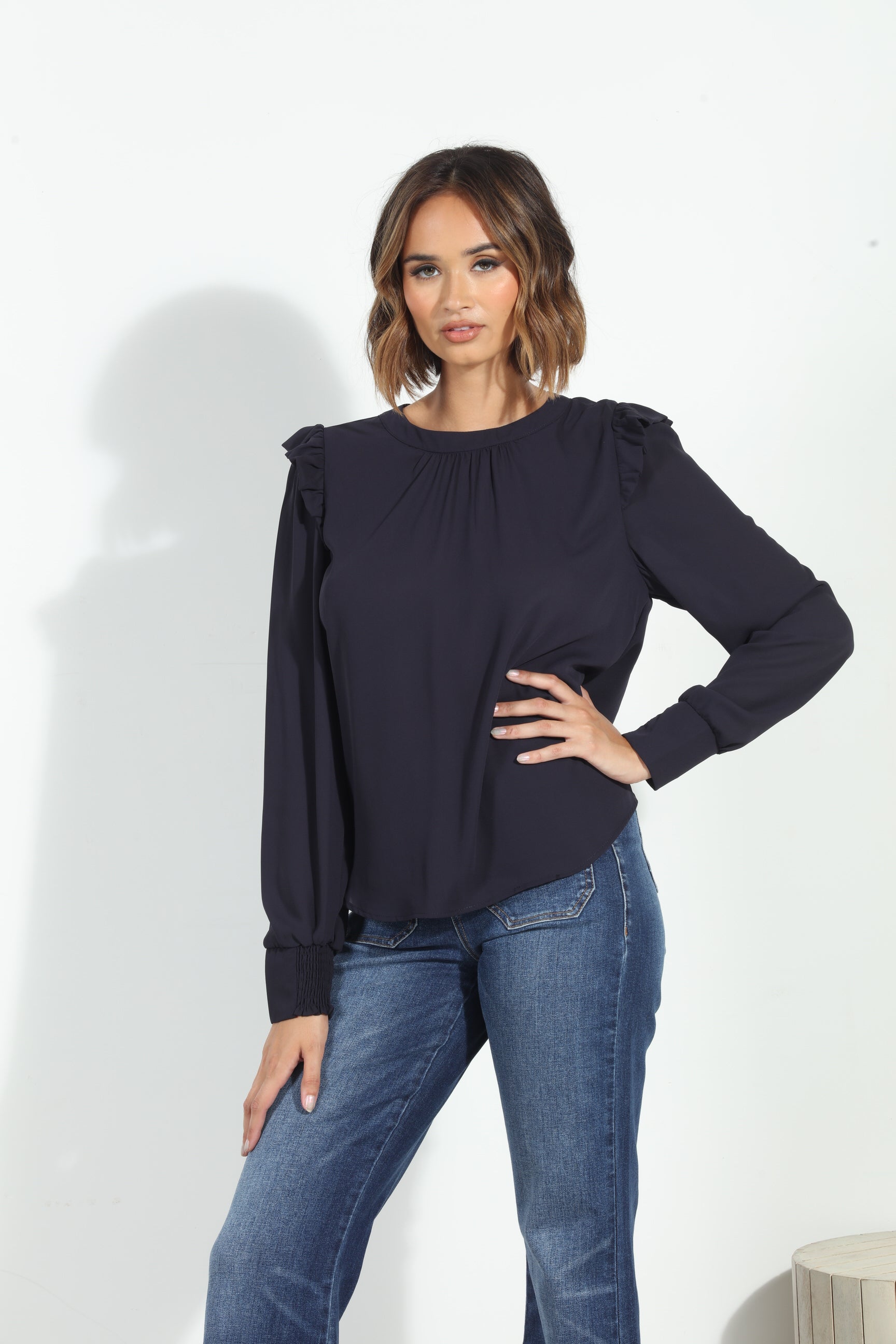 Jet Navy Hi-Neck Blouse