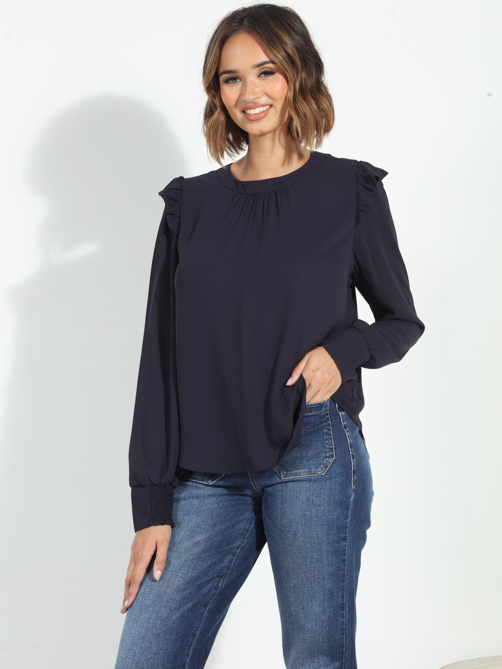 Jet Navy Hi-Neck Blouse-FINAL SALE