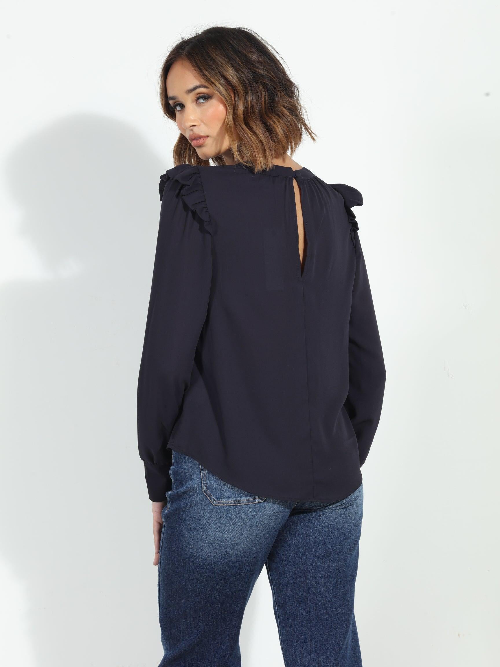 Jet Navy Hi-Neck Blouse-FINAL SALE