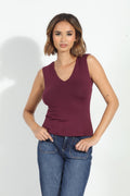 Jersey Lined Mom Cropped Tee- Wine