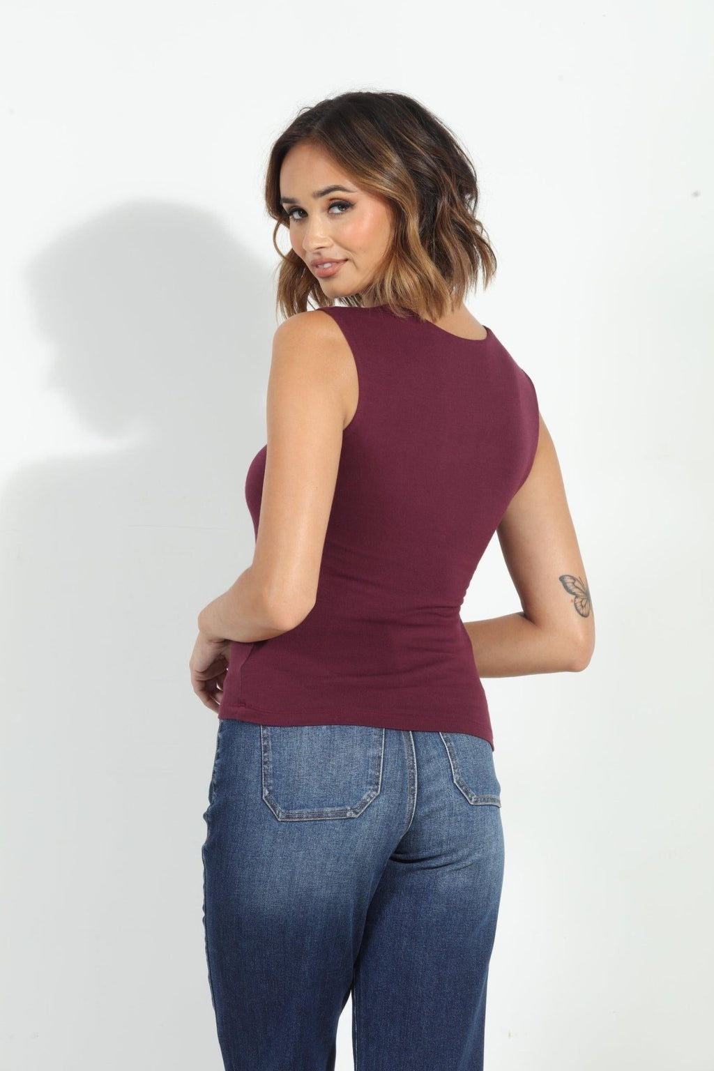 Jersey Lined Mom Cropped Tee- Wine