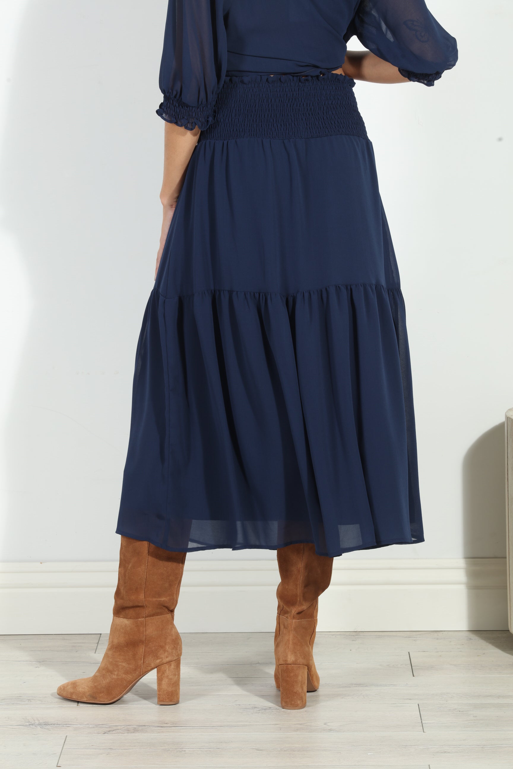 Navy Chiffon Midi Skirt-BEST SELLER