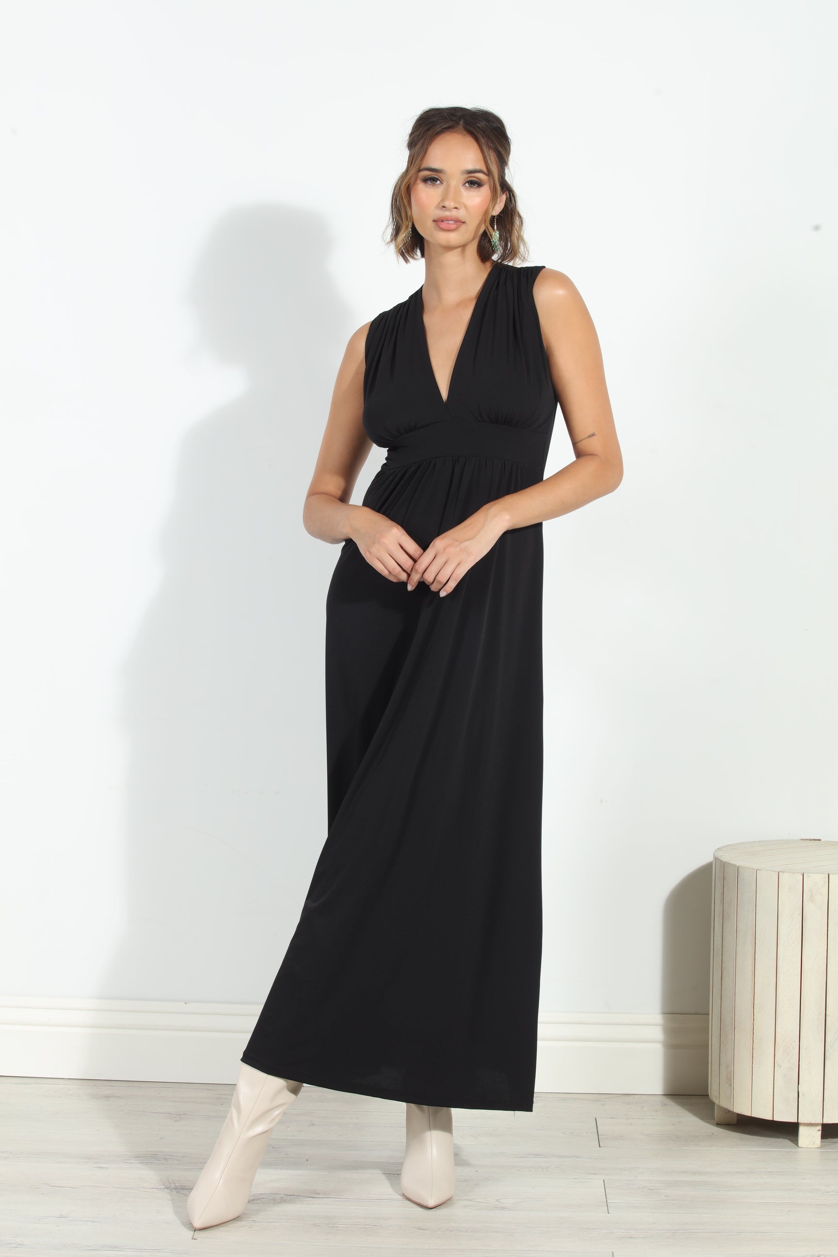 Black Stretch V-Neck Maxi Dress-BEST SELLER